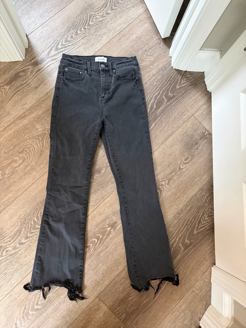 pistola Charcoal High-Rise Flare Jeans with Raw Hem